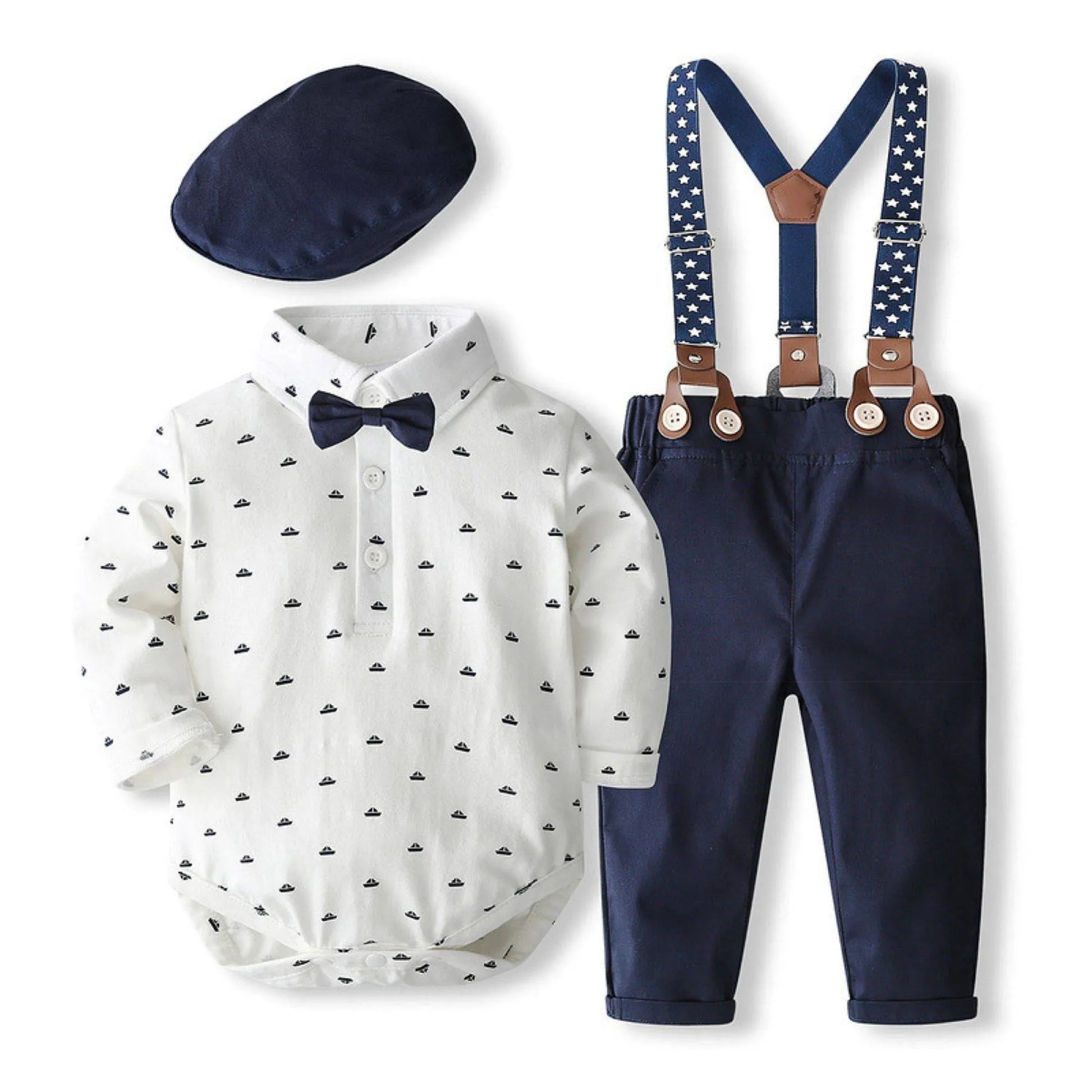 Elegant Baby Boy Outfit with Bow Tie and Suspenders Formal and Stylish 0 3M