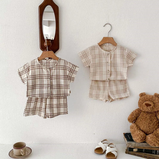 Pure Cotton Baby Clothes -Classic Plaid Baby Boy Set - BabZ